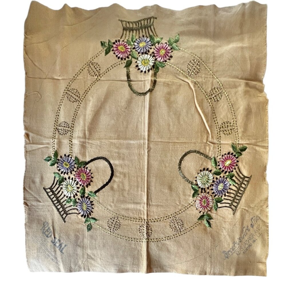 Vintage Spider Web Embroidered Tablecloth  Unfinished Hem Broudys Art Shop 36x33